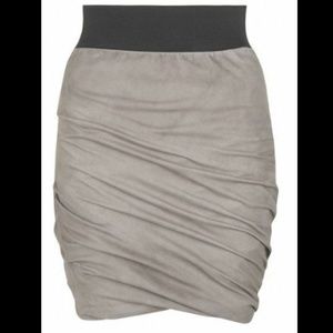 MUUBAA CATANIA SUEDE LEATHER GATHERED MINI SKIRT FITTED 4 US 8 UK GREY SHIMMER